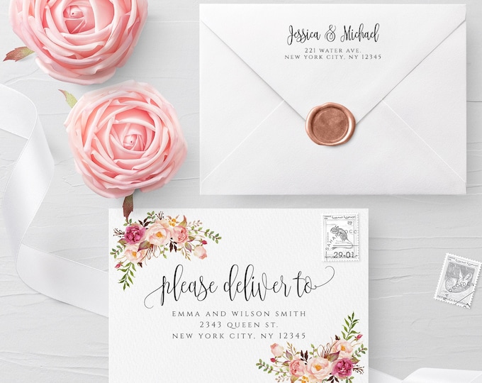 Floral Envelope Template Wedding Editable DIY Printable Wedding Envelope A7 A6 A1 Envelope Address Template Instant Download Templett F4