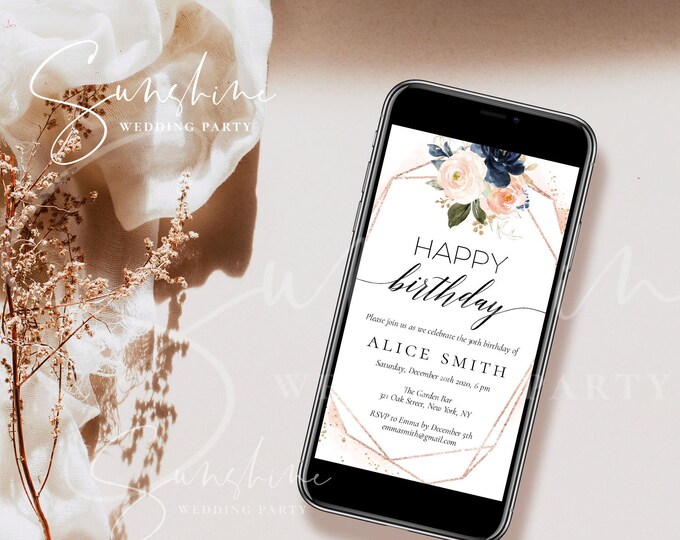 Editable Birthday Evite | Digital Birthday Invitation Template | Floral Design | Instant Download | Templett | Text or Email Invite