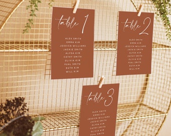 Terracotta Wedding Seating Chart Cards, Minimalist Wedding Table Number, Desert Wedding, Burnt Orange Modern Wedding, Editable Template, T1