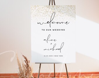 Gold Wedding Welcome Sign Template, Modern Wedding Welcome Signs, Minimalist Wedding Welcome Board Template, Instant Download, Templett, M6