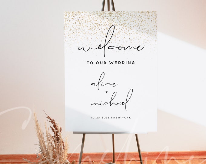 Gold Wedding Welcome Sign Template, Modern Wedding Welcome Signs, Minimalist Wedding Welcome Board Template, Instant Download, Templett, M6