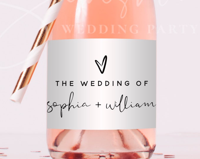 Mini Champagne Bottle Label Template, Wedding Labels, Bridal Shower Favors, Editable Text, Printable labels, Instant Download, Templett, M8