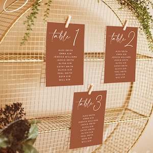 Cartes de table de mariage en terre cuite, numéro de table de mariage minimaliste, mariage dans le désert, mariage moderne orange brûlé, modèle modifiable, T1