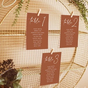 Terracotta Wedding Seating Chart Cards, Minimalist Wedding Table Number, Desert Wedding, Burnt Orange Modern Wedding, Editable Template, T1