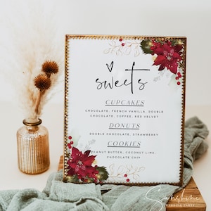 Weihnachten Süßigkeiten Dessert Schild Vorlage für Hochzeit, Brautparty, Babyparty, Geburtstag, Taufe, druckbare Schilder, bearbeitbare Vorlage, F25
