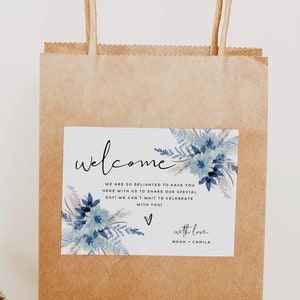 Dusty Blue Welcome Bag Label Template, Floral Wedding, Welcome Bag Label, Welcome labels, Welcome Cards, Boho Wedding, Instant Download, F20