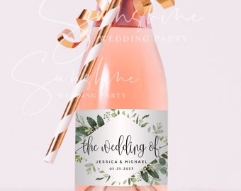 Eucalyptus Greenery Mini Champagne Bottle Label Template, Marsala Wedding Label, 100% Editable, Printable Label Instant Download Templett G3