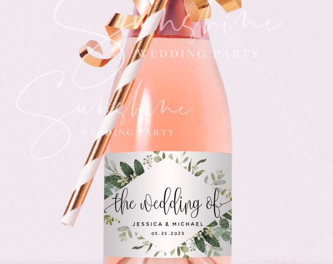 Eucalyptus Greenery Mini Champagne Bottle Label Template, Marsala Wedding Label, 100% Editable, Printable Label Instant Download Templett G3