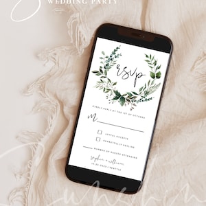 電子RSVPテンプレート、Greenery Wedding、E-RSVPウェディング招待状テンプレート、編集可能なウェディングRSVPテンプレート、即時ダウンロード、Templett、G5