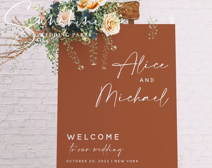 Terracotta Wedding Welcome Sign Template, Modern Minimalist Welcome Sign, Printable Welcome Sign, Editable Welcome Sign, Instant Download T1