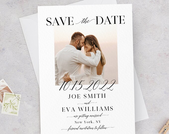 Photo Save the Date Template, Minimalist Wedding, Modern Engagement Photo Save the Date, DIY Printable, Editable DIY, DIY Save the Date, R2