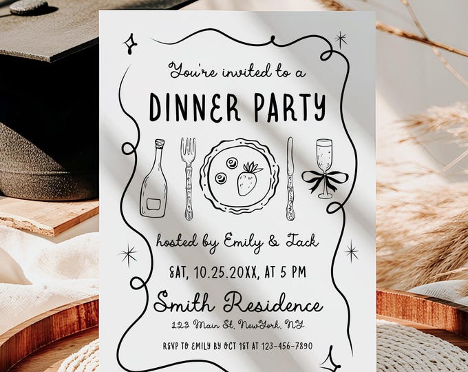 Dinner Party Invitation Template | Editable Party Invite | Printable Whimsical Invite | Graduation Dinner | Handwritten Invitation | W2
