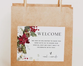 Christmas Welcome Bag Label Template, Wedding Welcome Bag Labels, Printable Welcome Bag Labels, Editable Labels, Instant Download, F25