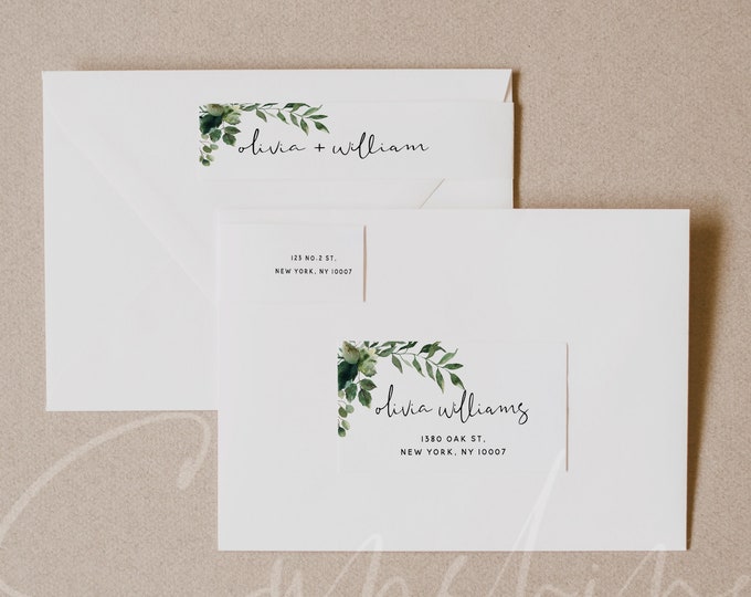 Greenery Wedding Envelope Address Label Template, Printable Envelope Return Sticker, Recipient Address Sticker, Instant Download Templett G5