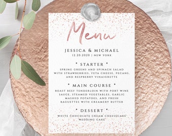 Rose Gold Wedding Menu Template Printable Flat 5x7 Menu Template Printable Editable Wedding Menu Rose Gold Menu Templett Instant Download M1