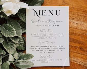 Modern Wedding Menu Template, Minimalist Menu Cards, Printable Menu Cards, Simple Menu Cards, Wedding Menu, Instant Download, Templett, M10