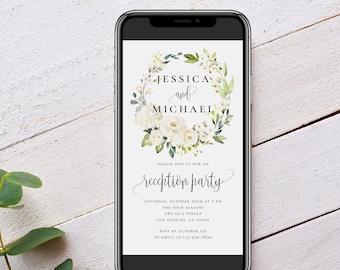 Wedding Electronic Reception Invitation Template, White Floral Wedding, Wedding Reception, E-Invite Wedding, Instant Download, Templett, F7