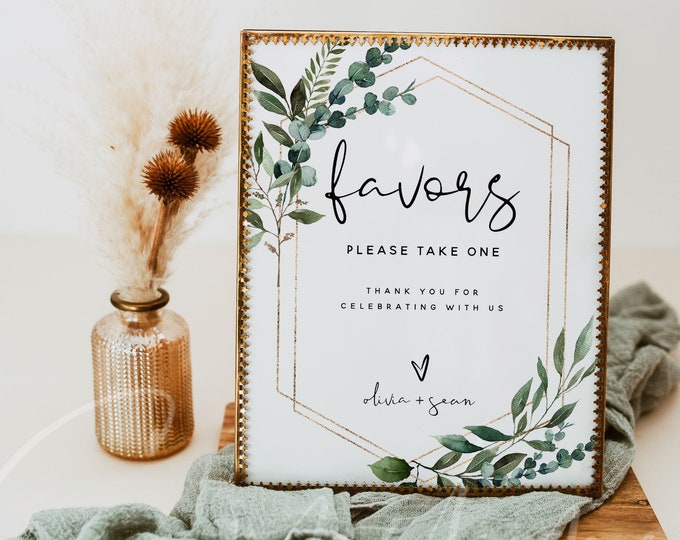 Greenery Favors Sign Template, Wedding Favors Signs, Printable Favors Signs, Editable Wedding Favors Signs, Instant Download, Templett, G5