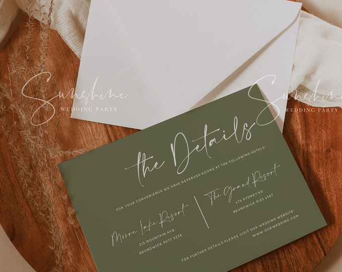 Terracotta Wedding Details Template, Cactus Green Details Cards, Burnt Orange Wedding, Modern Minimal Boho Rustic, Instant Download, T1