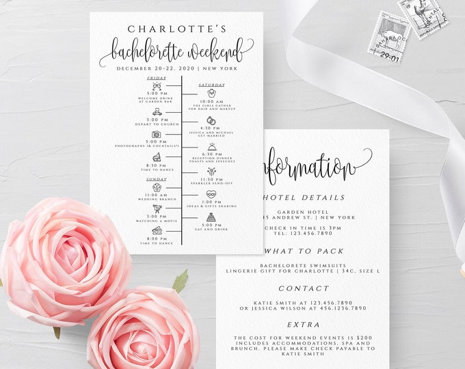 Bachelorette Weekend Timeline Template Wedding Itinerary DIY Weekend Timeline Template Printable Editable Sign Instant Download Templett R1