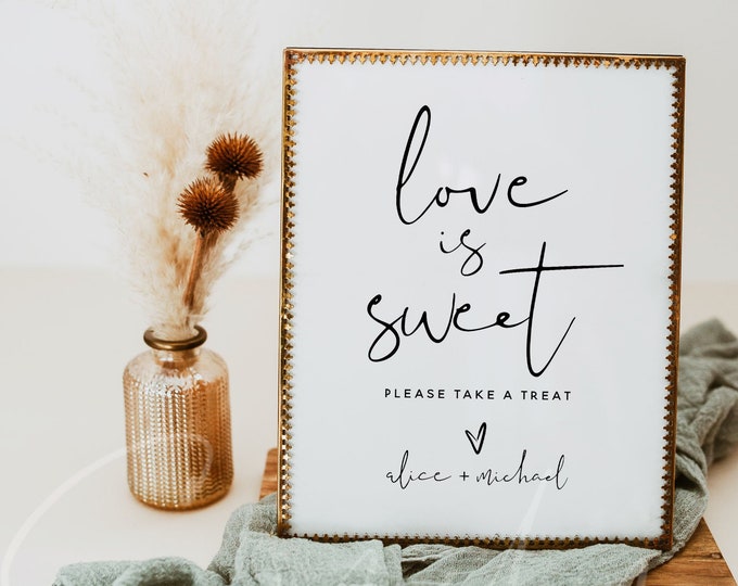 Love is Sweet Sign, Minimalist Wedding Sign Template, Printable Love is Sweet Signs, Modern Wedding Signs, Instant Download, Templett, M8