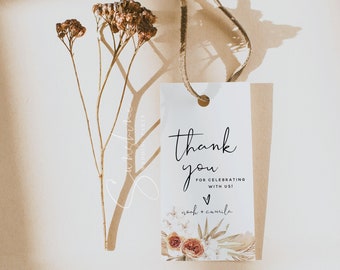 Terracotta Wedding Thank You Favor Tags Template, Pampas Grass, Thank You Favor Tag, Boho Wedding Tag, Printable Tags, Editable Template, T4