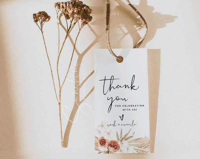 Terracotta Wedding Thank You Favor Tags Template, Pampas Grass, Thank You Favor Tag, Boho Wedding Tag, Printable Tags, Editable Template, T4