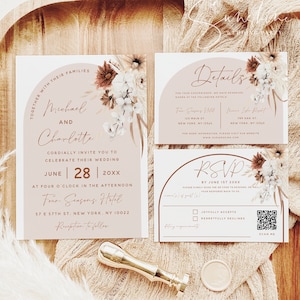 Modèle de kit de faire-part de mariage floral en terre cuite, ensemble d'invitations, suite d'invitations, mariage bohème, mariage imprimable, modifiable bricolage, F24
