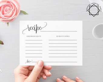 Printable Recipe Card Template Wedding DIY Fully Editable Printable Recipe Template Bridal Shower Recipe Insert Instant Download Templett R1