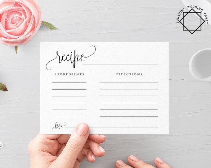 Printable Recipe Card Template Wedding DIY Fully Editable Printable Recipe Template Bridal Shower Recipe Insert Instant Download Templett R1