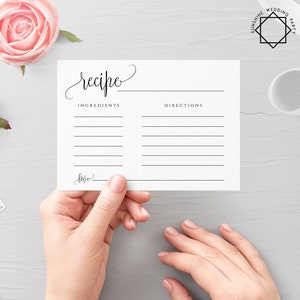 Printable Recipe Card Template Wedding DIY Fully Editable Printable Recipe Template Bridal Shower Recipe Insert Instant Download Templett R1