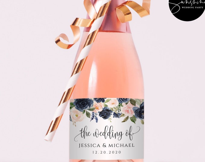 Mini Champagne Bottle Label Template, Wedding / Bridal Shower Favor Sticker, 100% Editable Text, Printable, Instant Download, Templett, F6