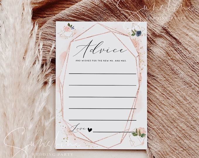 Navy Blush Wedding Advice Card Template | Editable Templett Design | Instant Download | Printable Bridal Shower Game Card |Wedding Wishes F6
