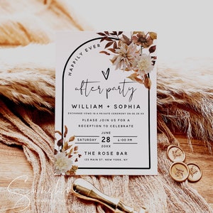 Modèle de faire-part de réception de mariage feuilles d'automne bohème, cartes d'invitation de réception, faire-part de fuite, téléchargement immédiat, F29