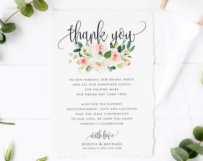 Wedding Thank You Card Template, INSTANT DOWNLOAD, 100% Editable Text, Printable, Blush floral, Boho Wedding, DIY, Thank You, Templett, F5