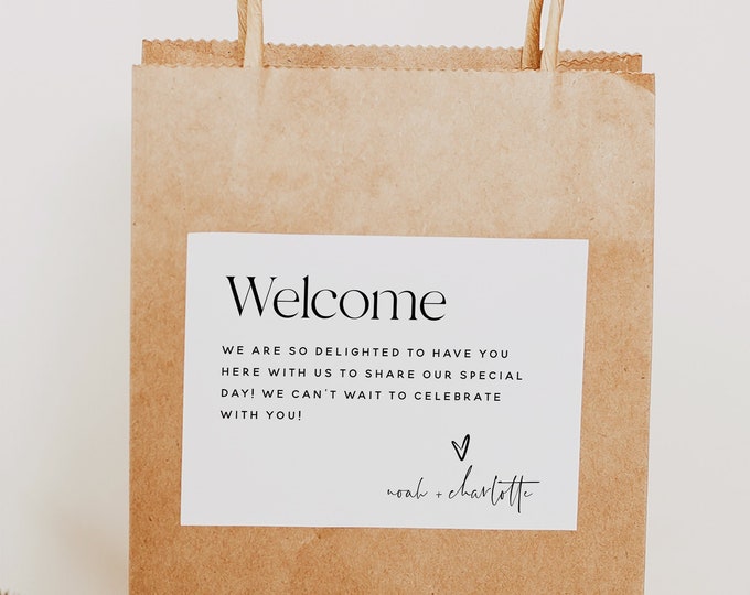 Welcome Bag Label Template, Minimalist Wedding, Modern Elegant, Welcome Bag Label, Wedding Welcome label, Editable, Instant Download, M15
