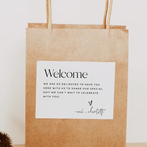 Modello etichetta borsa di benvenuto, matrimonio minimalista, moderno ed elegante, etichetta borsa di benvenuto, etichetta di benvenuto matrimonio, modificabile, download immediato, M15