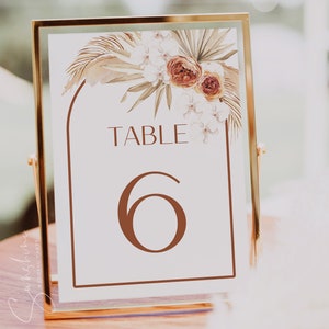 Plaques numérotées de table de mariage en terre cuite, cartes numérotées de table bohème moderne, mariage de la pampa, mariage en terre cuite, modèle modifiable, T4
