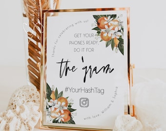 Orange Wedding Hashtag Sign Template, Do It For The 'Gram Sign, Instagram Hashtag Sign, Wedding Reception, Printable Sign, Editable Sign, C2