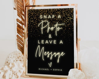 Modern Gold Snap a Photo Leave a Message Sign Template, Minimalist Wedding, Printable Signs, DIY Editable Template, Instant Download, M20