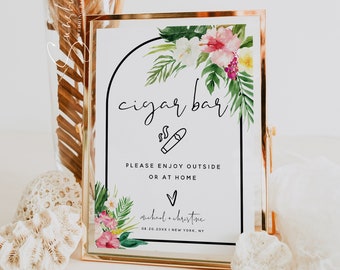 Tropical Cigar Bar Sign Template, Summer Wedding Cigar Sign, Cigar Bar Sign, Hawaiian Beach Wedding, Printable Signs, Instant Download, H1