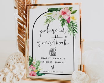 Tropical Polaroid Guestbook Sign Template, Summer Wedding Guest Book Sign, Guestbook Sign, Printable Sign, DIY Editable, Wedding Signs, H1