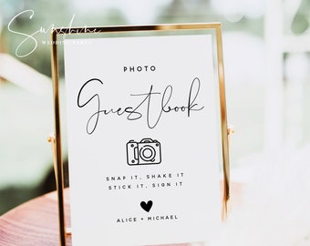 Photo Guest Book Sign, Wedding Photo Guestbook Sign, Photo Guestbook Printable, Personalized Wedding Guestbook Sign, Templett, M4