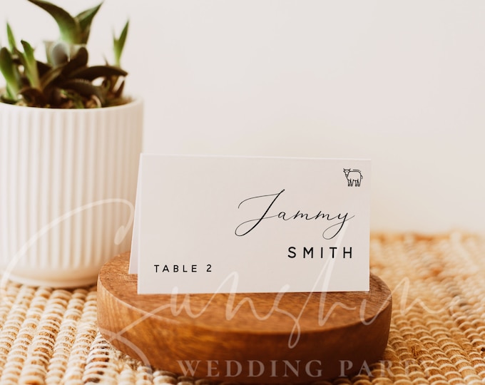 Wedding Place Card Template, Wedding Guest Name Cards, Meal Icons, Printable Wedding Place Cards, Editable, Instant Download, Templett, R3