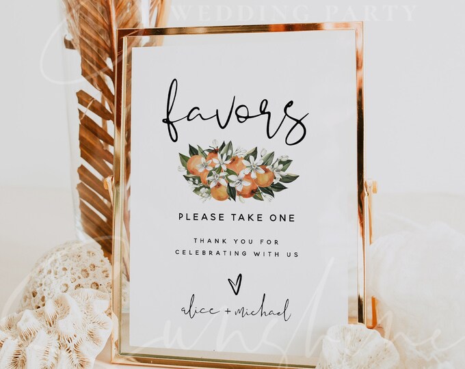 Favors Sign Template, Citrus Wedding Favors Signs, Orange Favors Sign Template, Botanical Wedding Favors Signs, Instant Download Templett C2