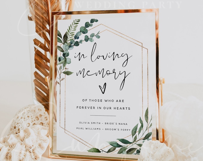 In Loving Memory Sign Template, Greenery Wedding Sign, DIY Memory Sign Template, In Loving Memory Sign Printable, Instant Download, G5