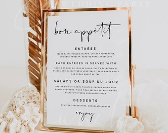 Bon Appetit Menu Sign Template, Wedding Signs, Printable Bon Appetit Sign, Modern Wedding Signs, Editable Text, Instant Download Templett M8