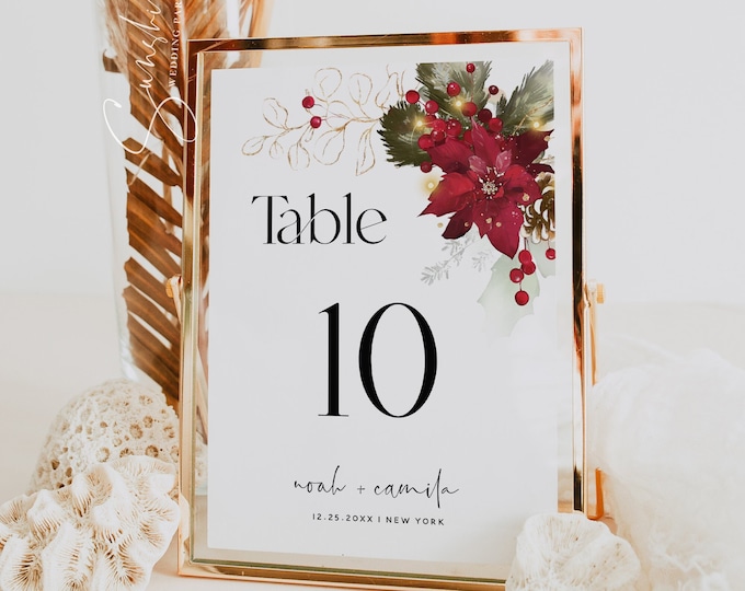 Christmas Wedding Table Number Cards Template, Wedding Table Numbers, Table Number Signs, Winter Wedding, Printable Table Number Signs, F25