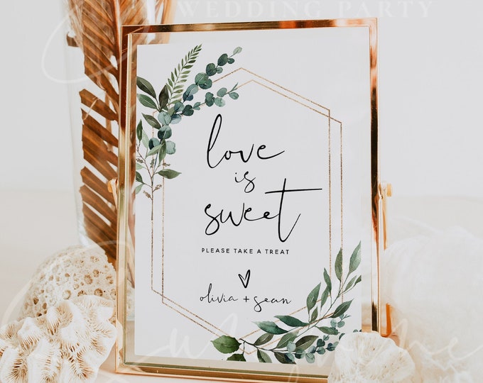 Love is Sweet Sign, Greenery Wedding Sign Template, Printable Love is Sweet Signs, Greenery Wedding Signs, Instant Download, Templett, G5