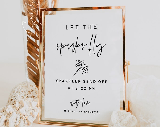 Let the Sparks Fly Sign, Sparklers Send Off Sign, Minimalist Wedding, Sparklers Sign, Wedding Send Off Sign Template, Modern Wedding, M7